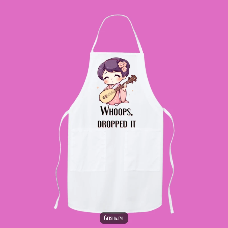 Funny Geisha Shamisen Apron: Surprised Expression Chef, Humorous Kitchen Gift