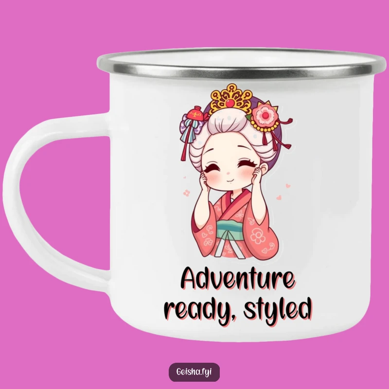 Funny Geisha Hair Camping Mug: Adventure With Ornate Style