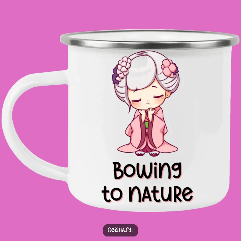 Durable Funny Geisha Bow Camping Mug - Outdoor Mischief, Deep Bow Design, Great Funny Gift