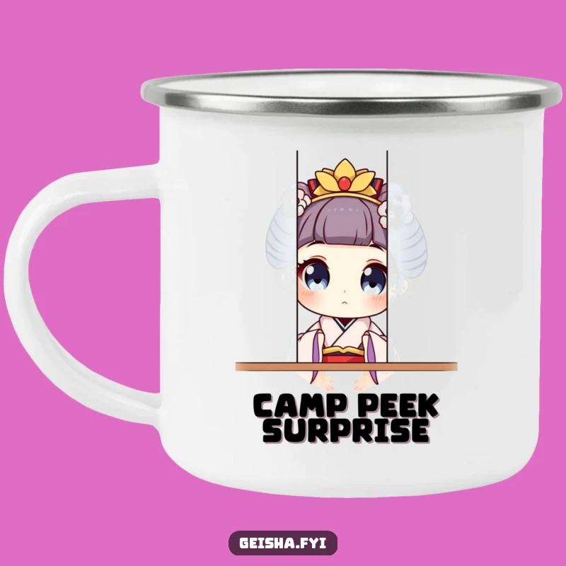 Funny Geisha Peeking Camping Mug: Durable & Hilarious Outdoor Cup