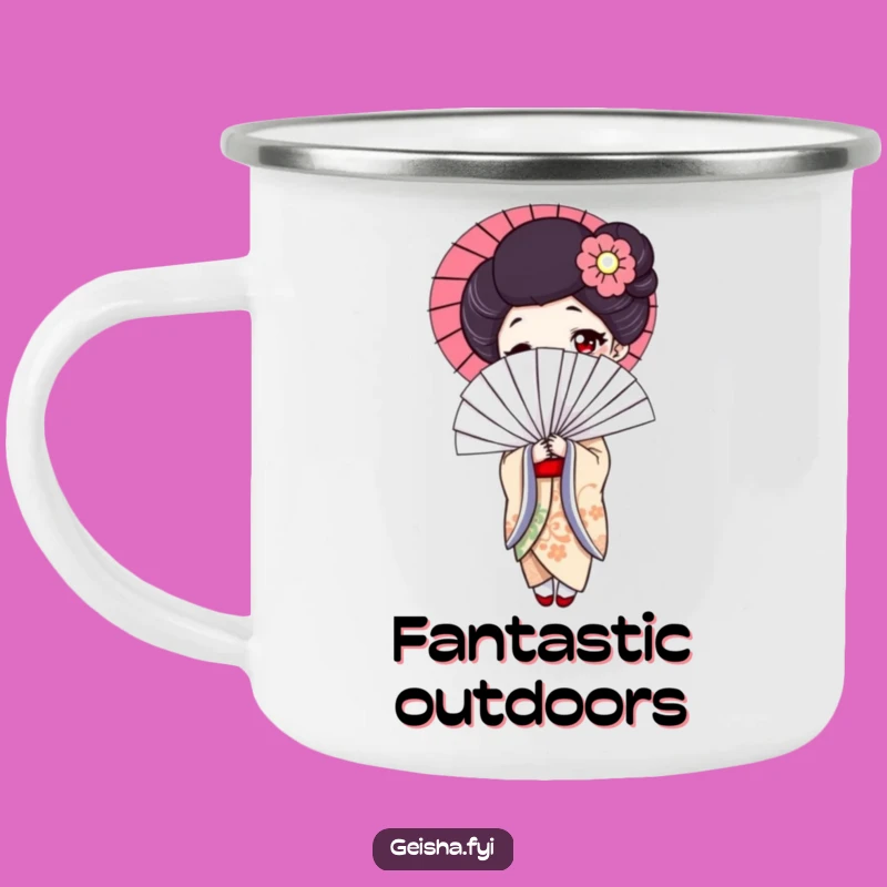 Durable Funny Geisha Fan Camping Mug - Outdoor Humor, Elegant Character, Great Funny Gift