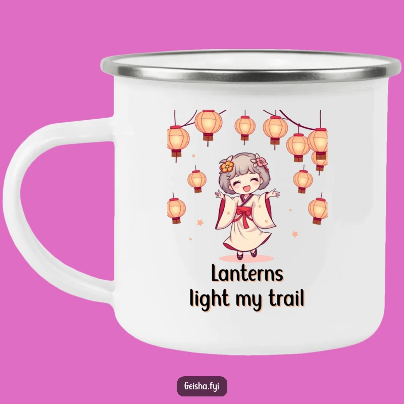 Funny Geisha Camping Mug - Festive Dance with Lanterns Outdoors