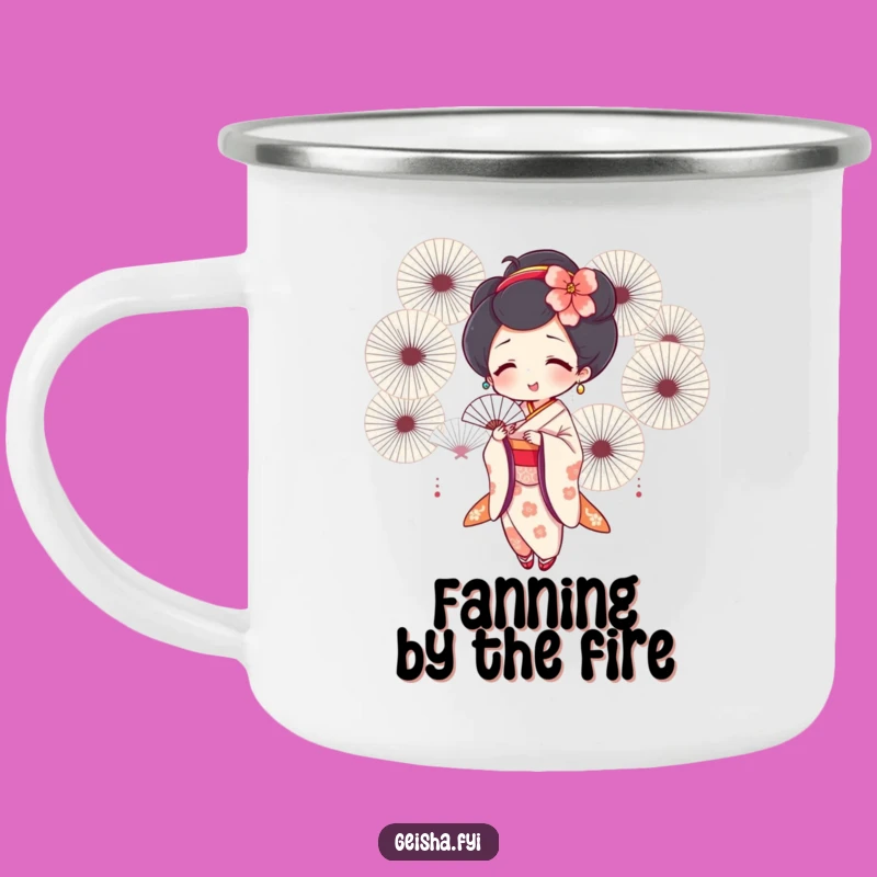 Funny Geisha Fanning Camping Mug - Adventure & Cool Breezes!