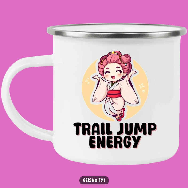 Funny Geisha Jump Camping Mug - Energetic Outdoor Companion, Perfect Funny Gift!