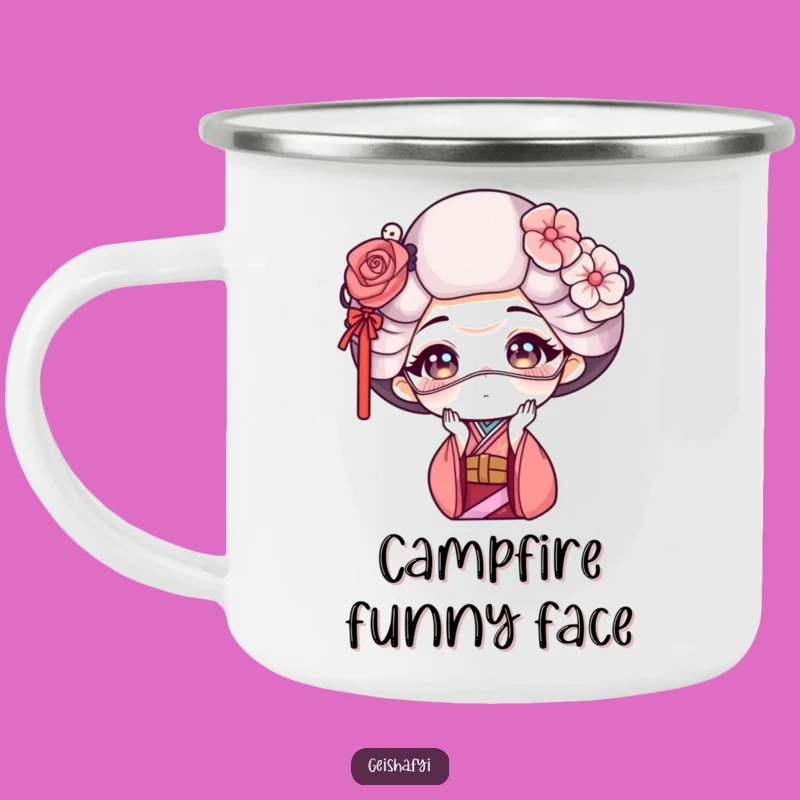 Funny Geisha Mask Face Camping Mug - Adventure & Playful Expressions!