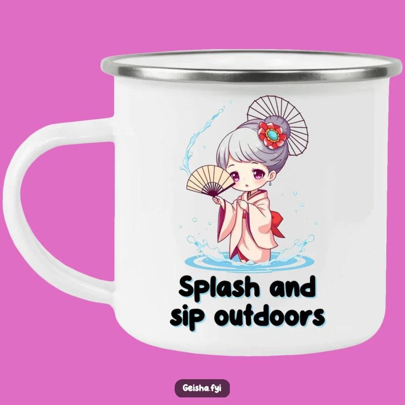 Funny Geisha Splashing Camping Mug, Outdoor Water Fun, Hilarious Gift
