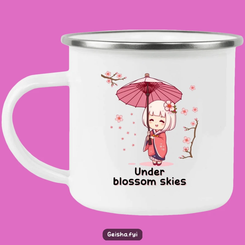 Funny Geisha Umbrella Cherry Blossom Camping Mug - Outdoor Giggling Drinkware