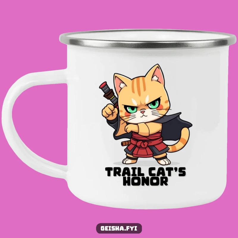 Funny Samurai Cat Camping Mug: Rugged Warrior Humor for the Outdoors