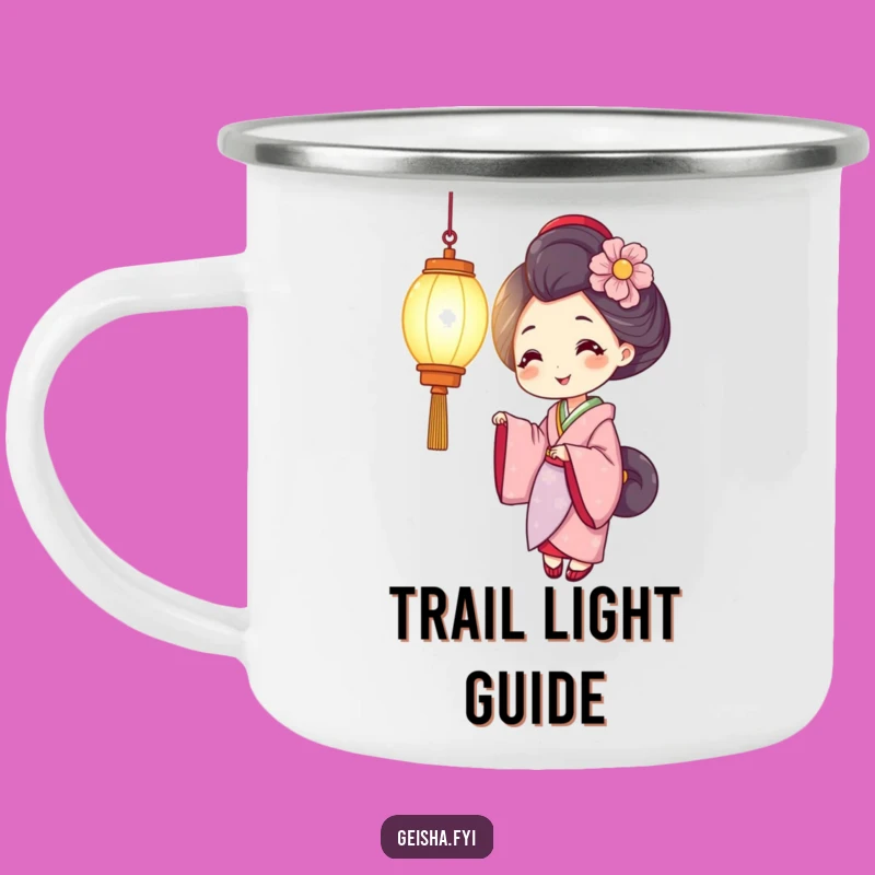 Funny Smiling Geisha Camping Mug, Illuminate Your Adventures with Warmth