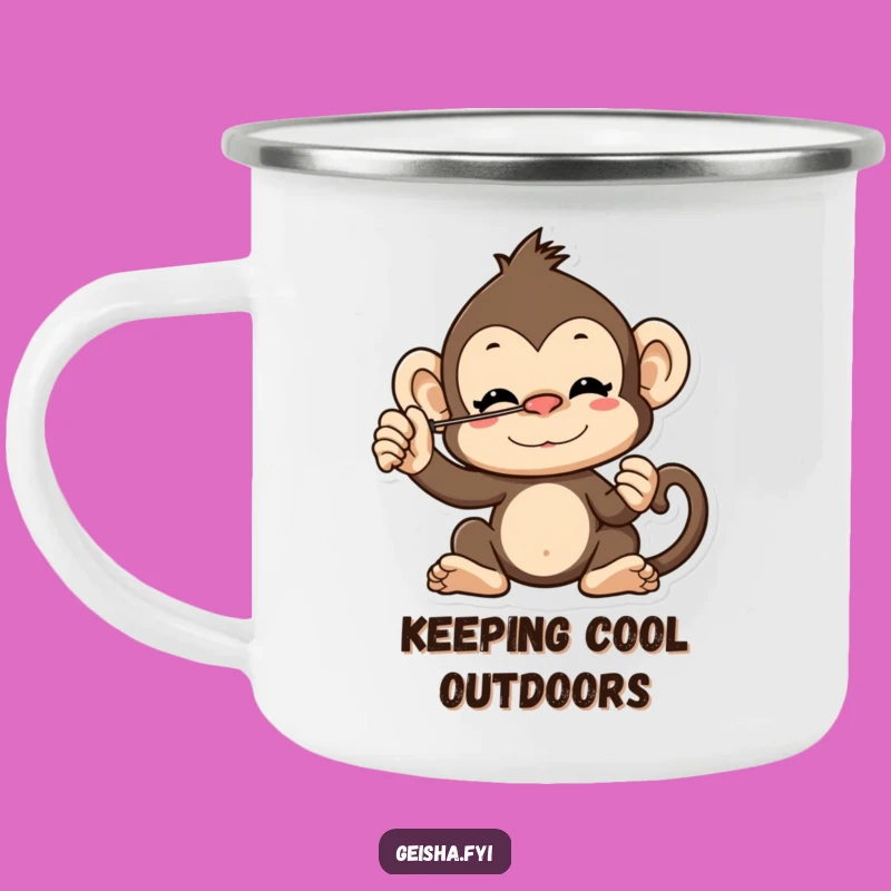 Funny Cheeky Monkey Fan Balance Camping Mug: Adventure with Humor