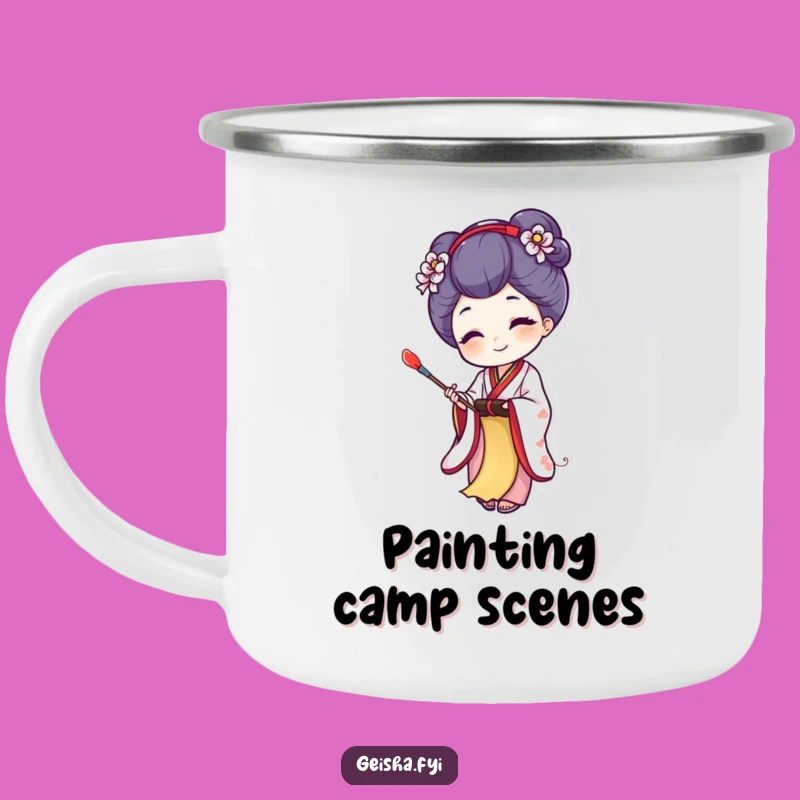 Funny Joyful Geisha Camping Mug: Artistic Creation, Perfect Outdoor Artist Gift