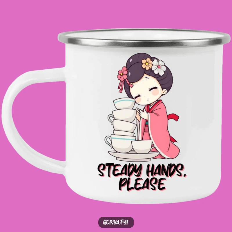 Funny Geisha Doll Teacup Balance Camping Mug - Outdoor Comedic Drinkware