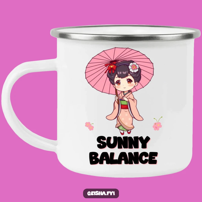 Funny Geisha Camping Mug: Elegant Sips with Parasol Flair