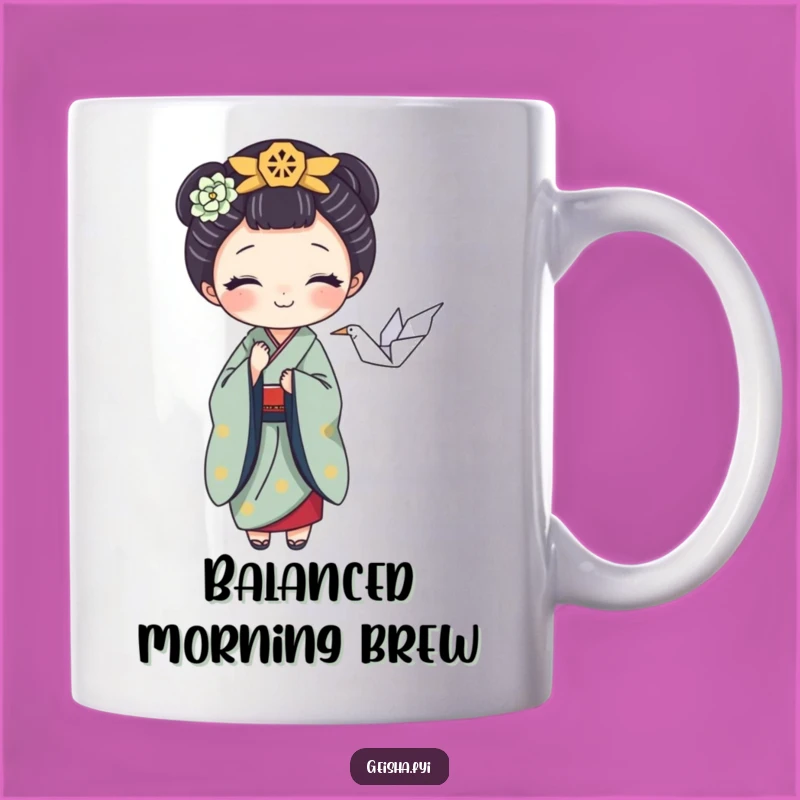 Funny Geisha Mug: Playful Crane Balance, Perfect Artistic Gift