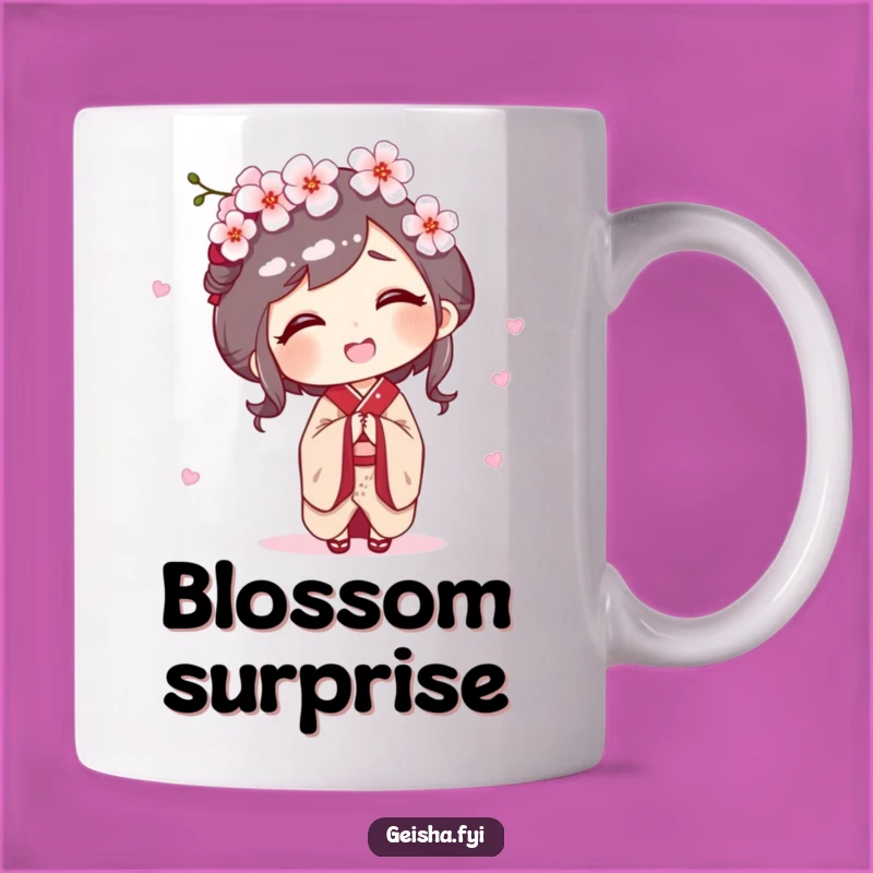 Funny Geisha Giggling Mug: Cherry Blossom Joyful Moment Gift