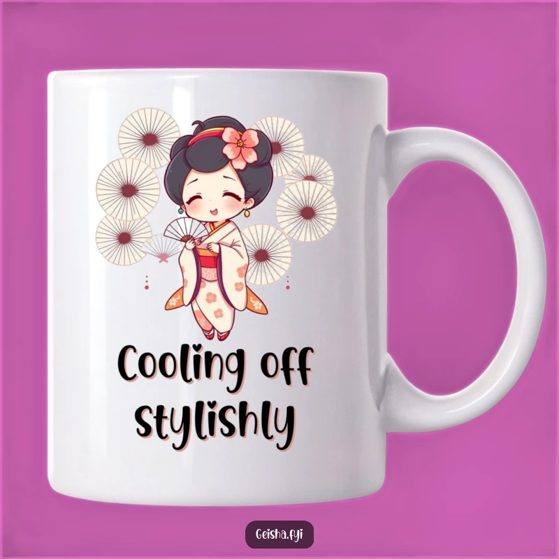 Funny Geisha Fanning Mug - Stay Cool with Joyful Elegance!