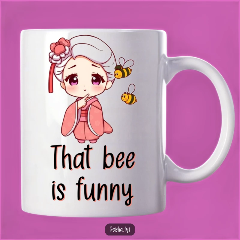 Funny Geisha Bee Mug - Amused Reaction to Buzzing Insect Gift