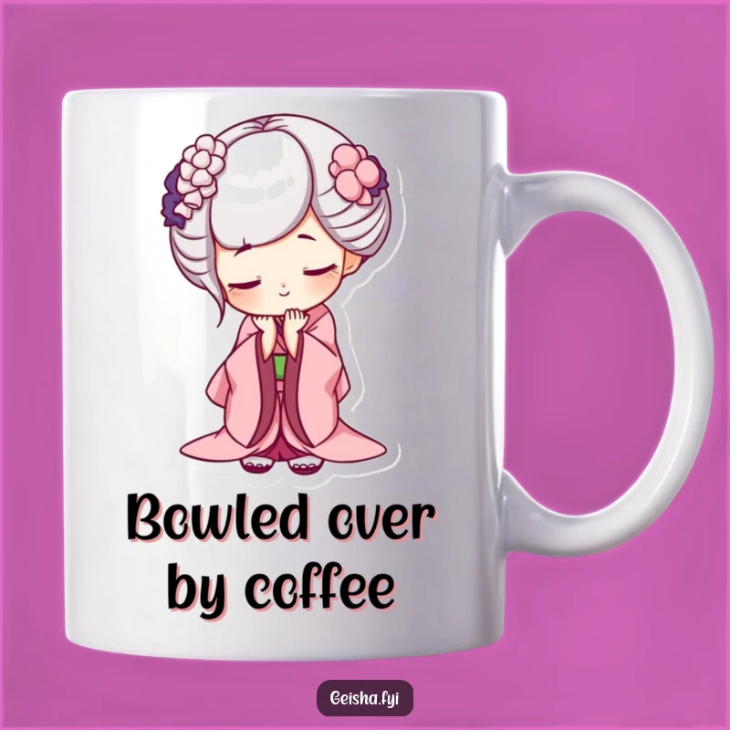 Funny Geisha Bow Mug - Mischievous Grin, Deep Bow Design, Perfect Funny Gift