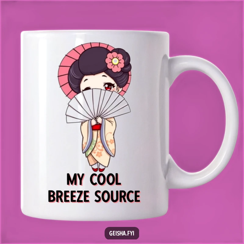 Funny Geisha Fan Mug - Elegant Character Holding Playful Fan, Perfect Funny Gift