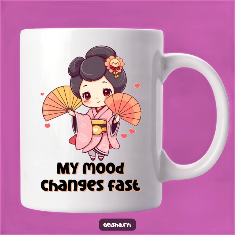 Funny Geisha Fan Mug: Cute Rosy Cheeks Character, Perfect Humorous Gift for Her