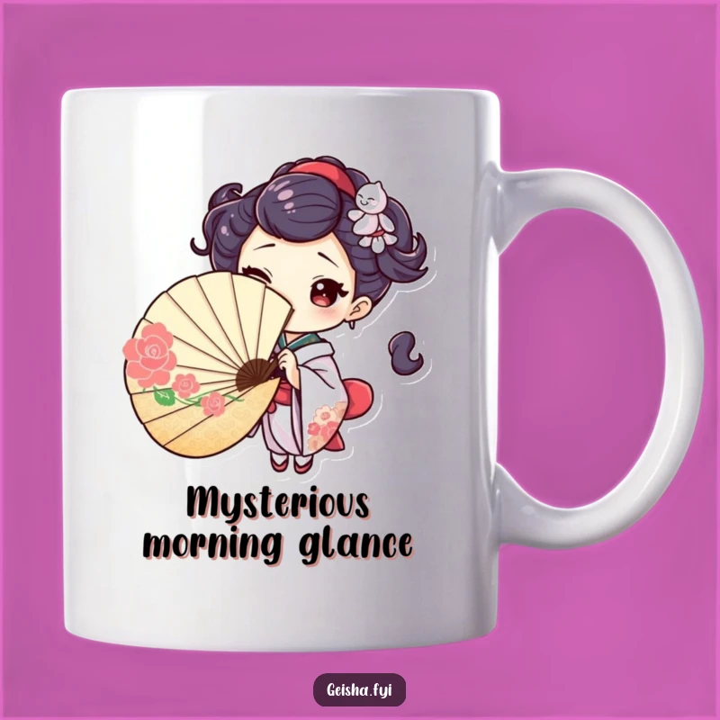 Playful Geisha Wink Mug: Fan Peek Humor, Mysterious Humorous Gift