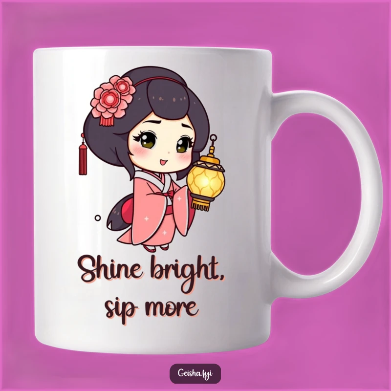 Funny Geisha Lantern Mug: Playful Wink Character, Humorous Gift for Night Owls