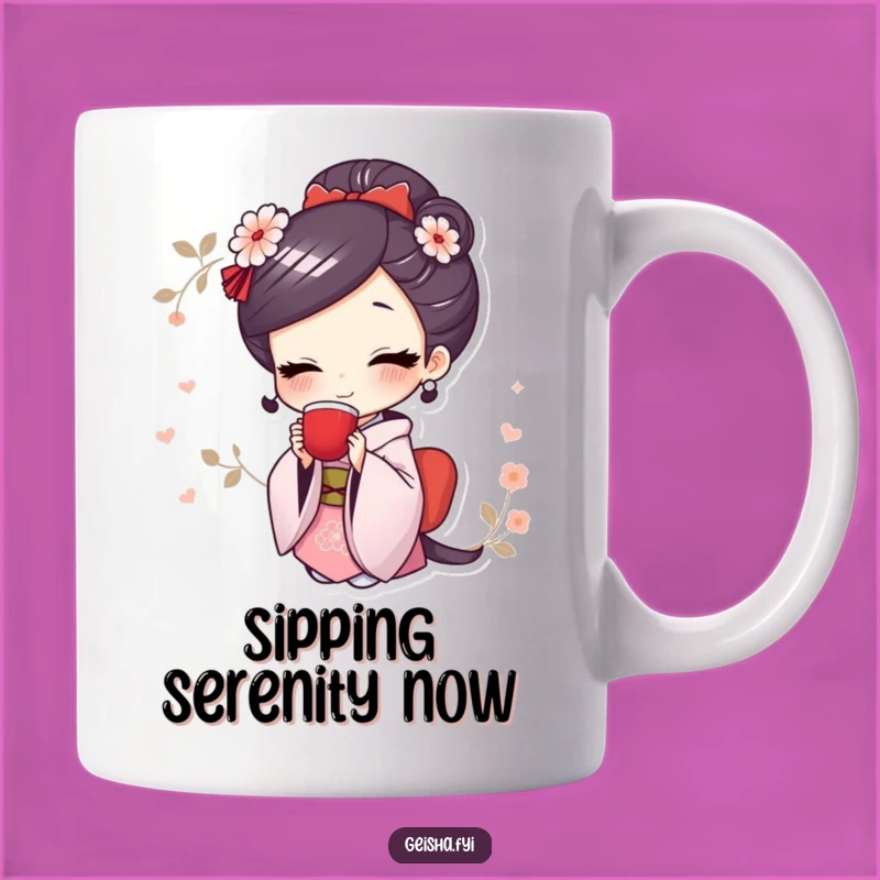 Funny Cute Geisha Mug: Elegant Tea Sipping Delightful Smile Gift