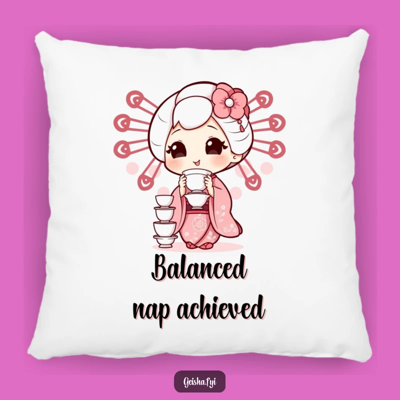 Funny Geisha Teacup Pillow: Cozy & Comical Balancing Act Decor