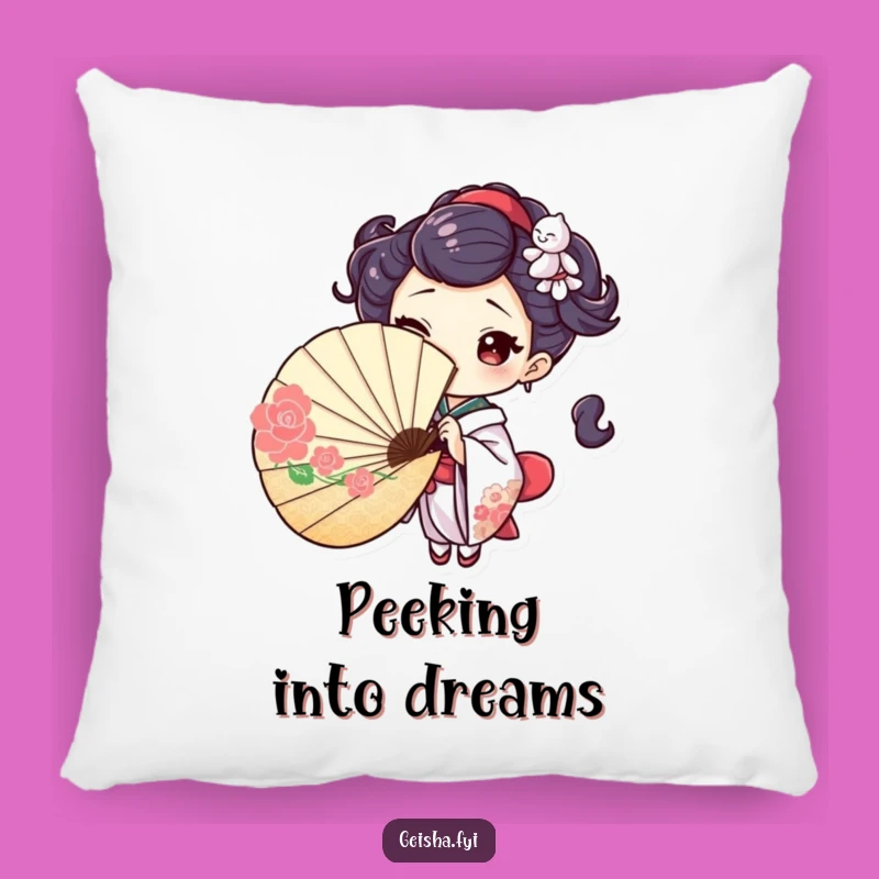 Cozy Geisha Fan Pillow: Playful Wink Accent, Mysterious Decorative Gift