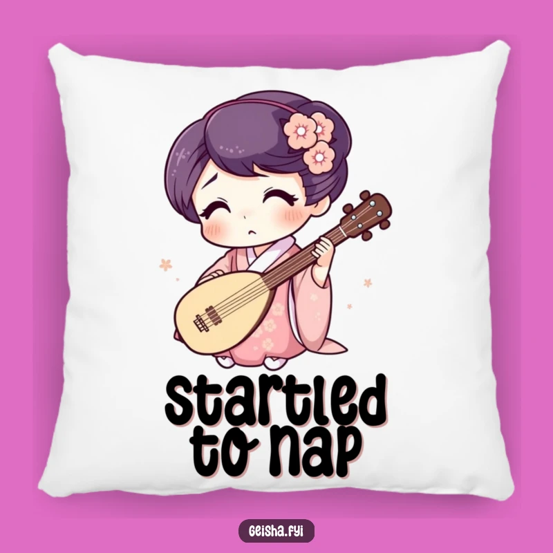 Funny Geisha Shamisen Pillow: Surprised Expression Decor, Humorous Gift Accent