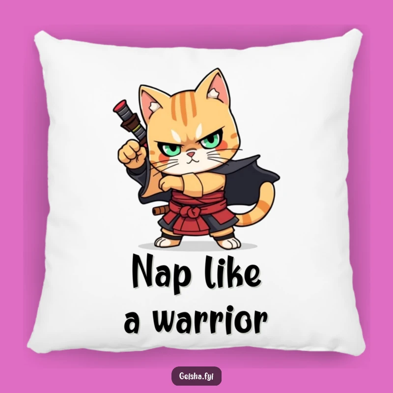 Cozy Funny Samurai Cat Pillow: Soft Comfort with Warrior Flair