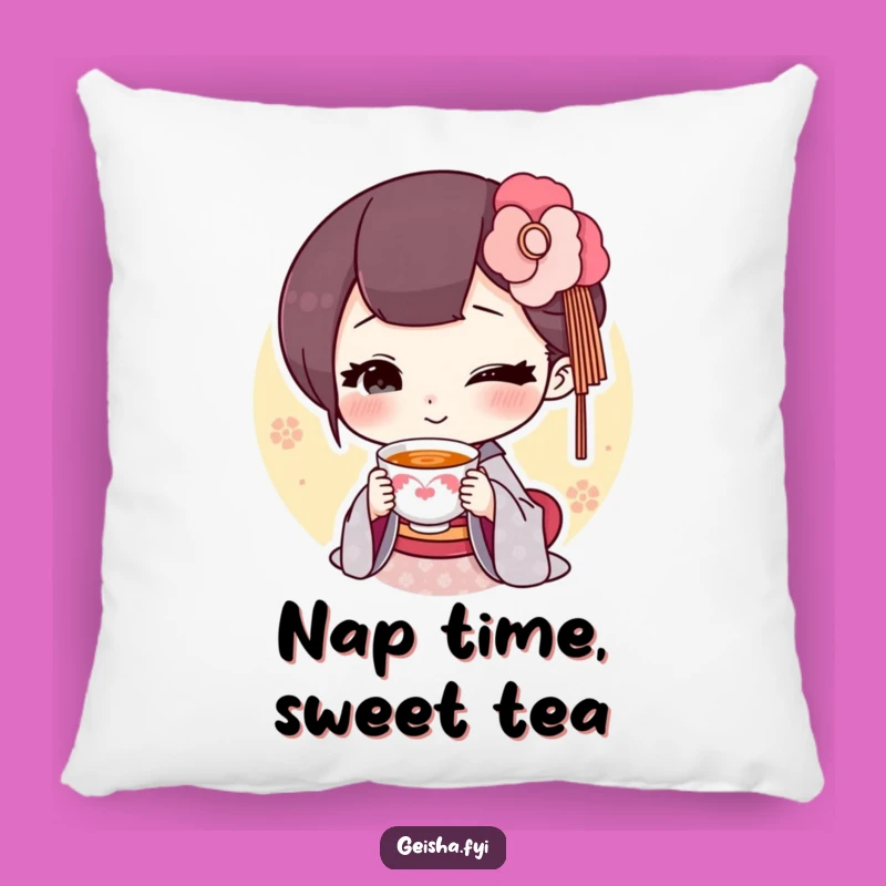 Funny Geisha Tea Pillow: Cozy Comfort With Tiny Cup Charm