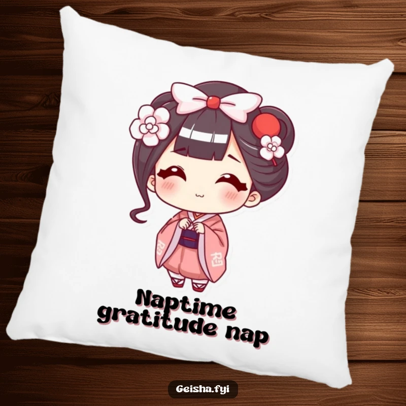 Funny Geisha Pillow: Happy character offers a smiling bow, providing comfort and a touch of charming humor.