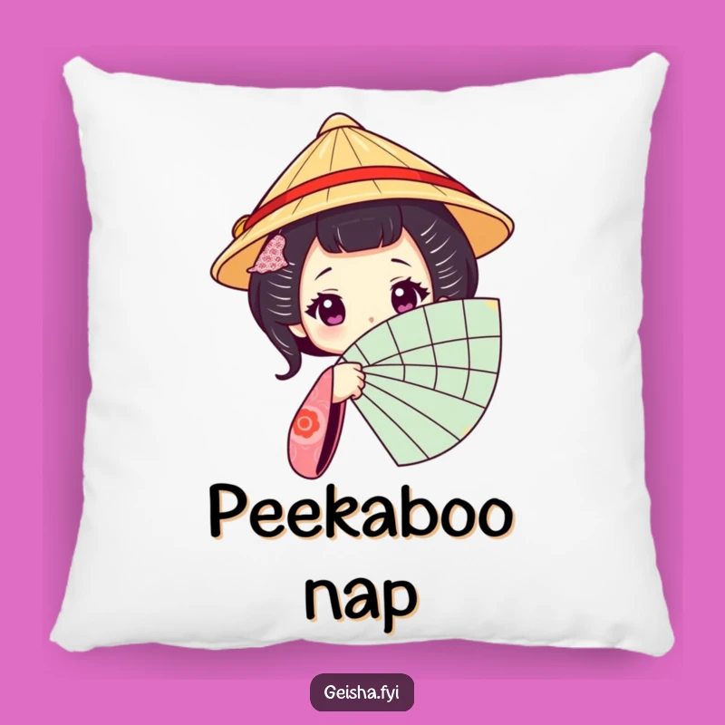 Funny Geisha Fan Pillow: Cozy Comfort with a Mysterious Traditional Hat Character