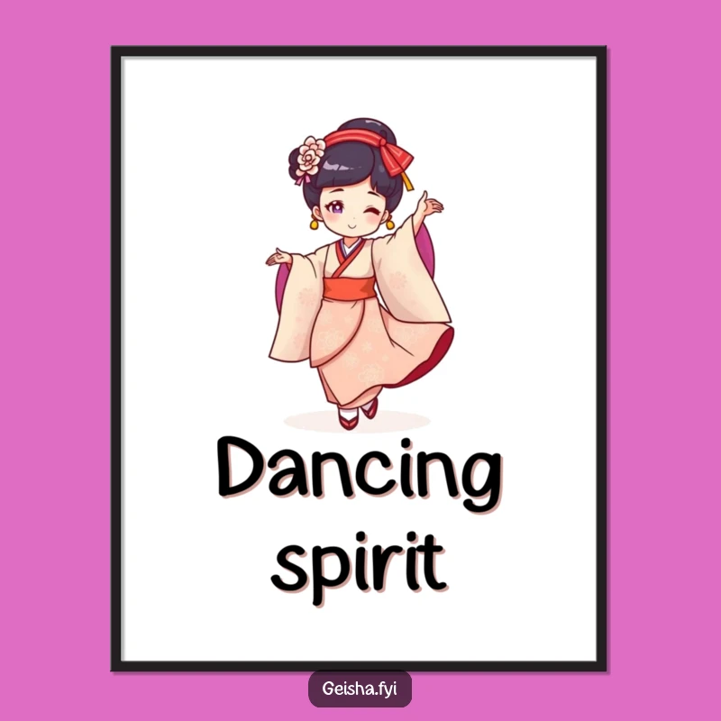 Funny Geisha Dance Digital Art: Cheerful Character's Twirl for Instant, Hilarious Decor