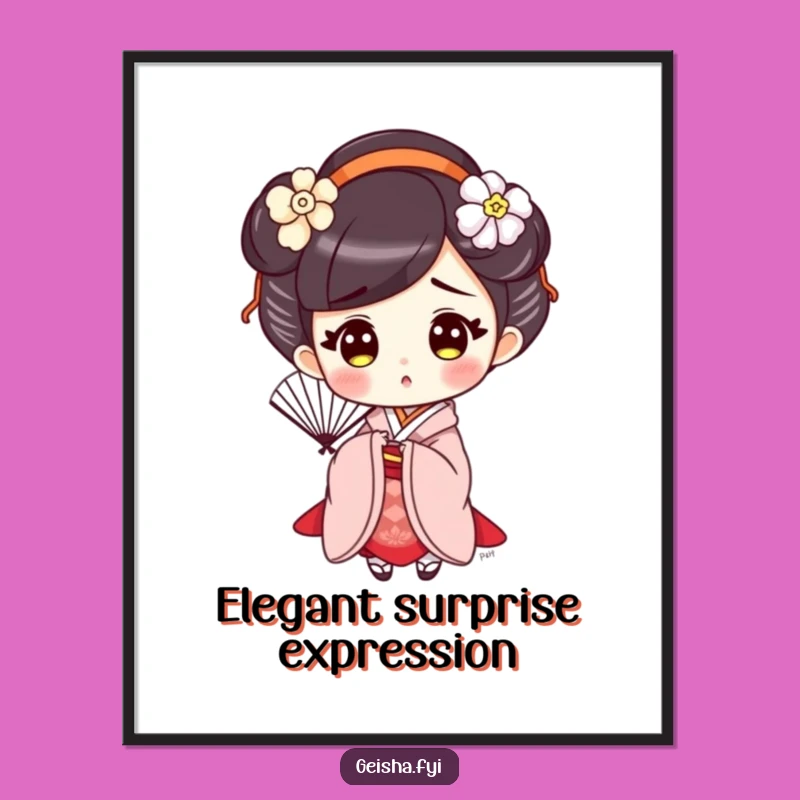 Funny Surprised Geisha Digital Art, Elegant Wall Decor, Hilarious Gift