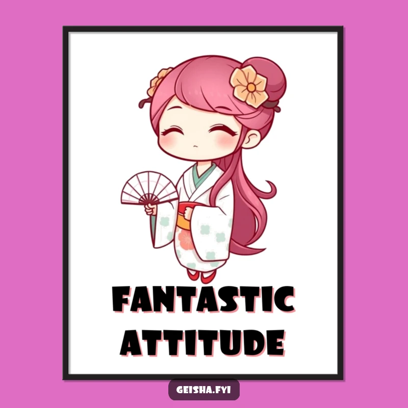 Funny Winking Geisha Digital Art: Playful Fan Wave Print