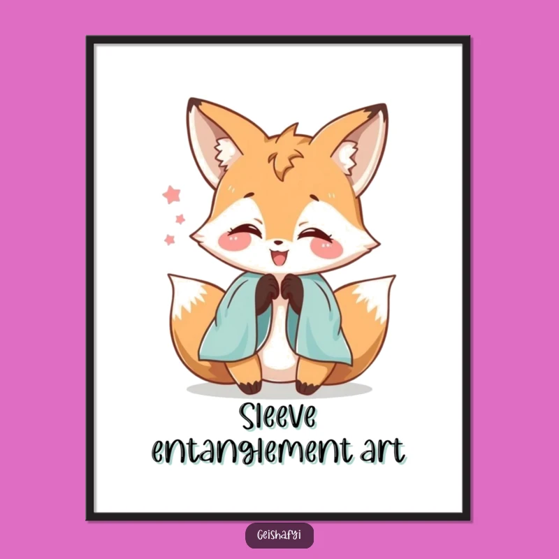 Funny Delighted Fox Silk Sleeve Art: Whimsical Decor Print