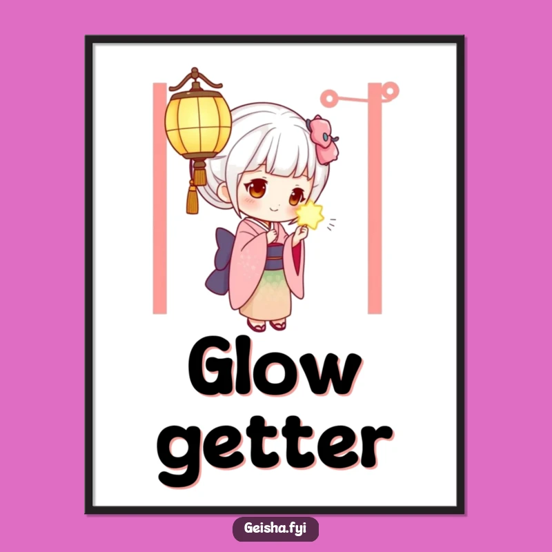 Funny Geisha Digital Art: Curious Lantern Glow Print for Walls