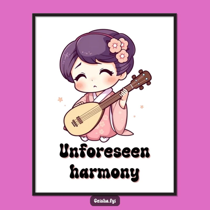 Funny Geisha Shamisen Digital Print: Surprised Expression Art, Humorous Gift