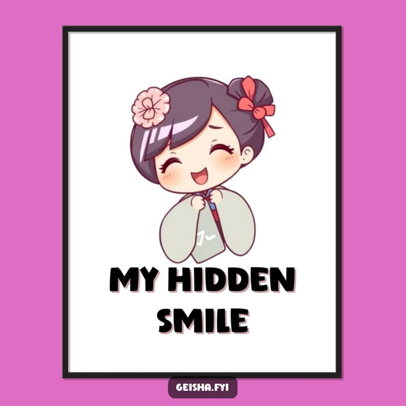 Funny Giggling Geisha Digital Art: Instant Playful Fan Decor Gift