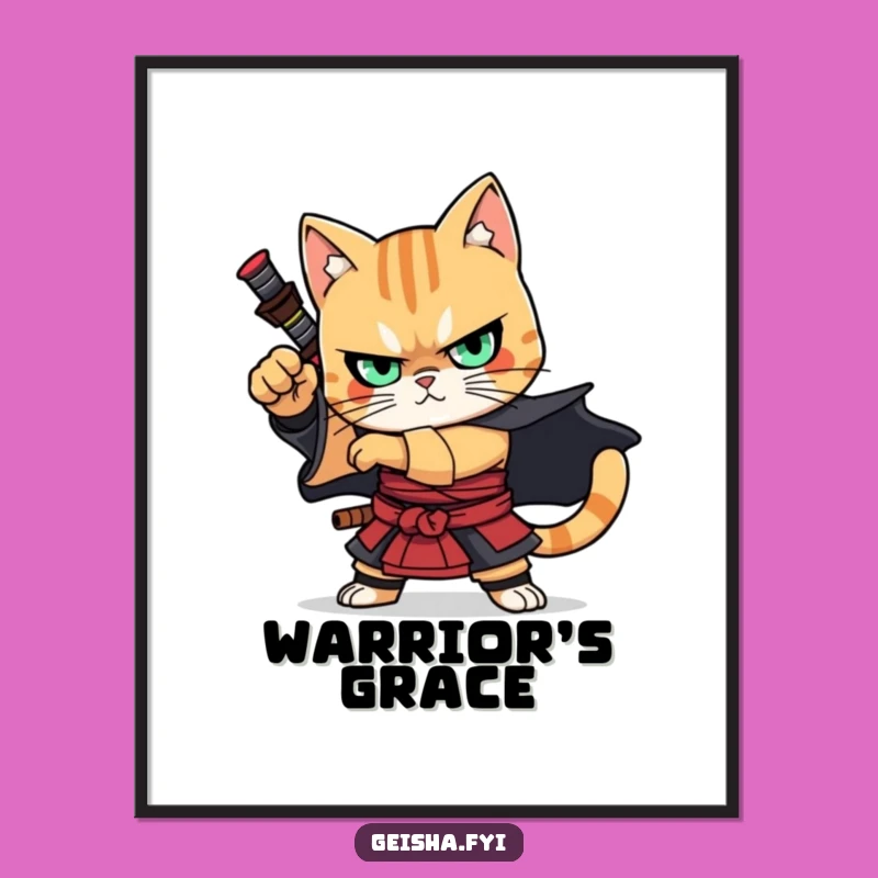 Funny Samurai Cat Digital Art: Instant Warrior Flair for Your Walls
