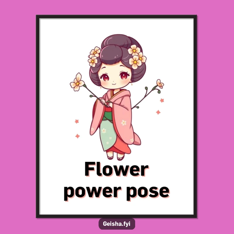 Funny Whimsical Geisha Digital Art, Instant Artistic Elegance and Charm