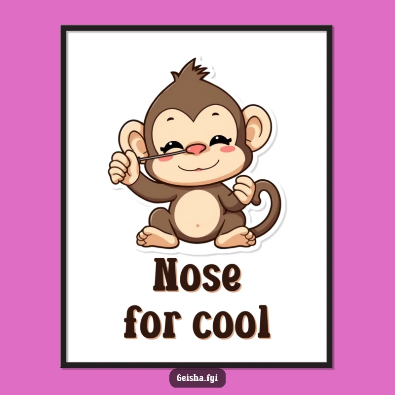 Funny Cheeky Monkey Fan Balance Art: Whimsical Decor Print