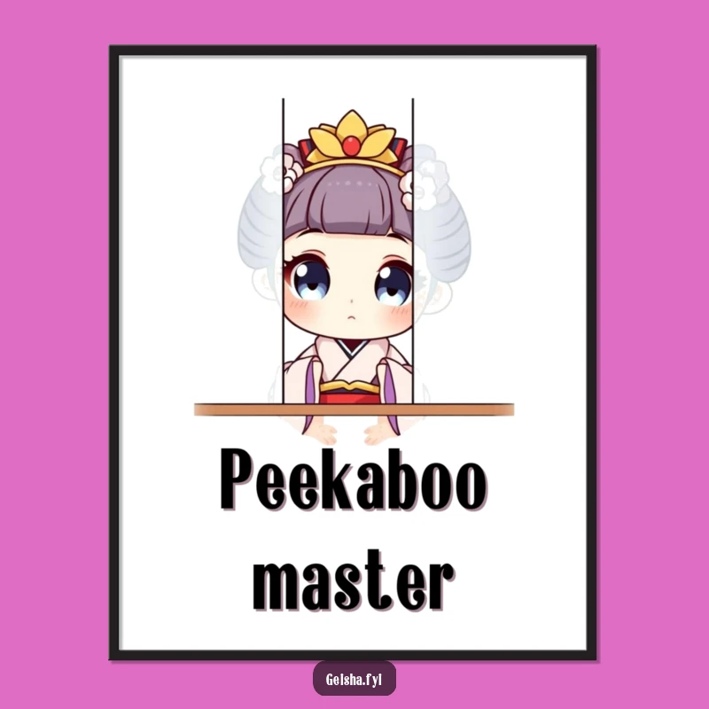 Funny Geisha Peeking Digital Art: Hilarious Surprise Printable