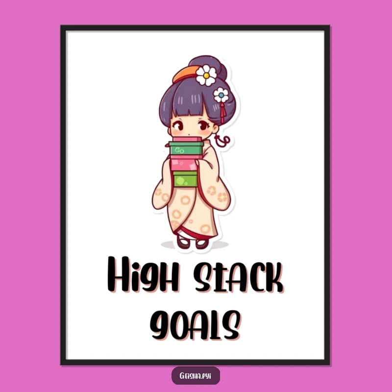 Printable Funny Geisha Box Art - Balancing Decor, Colorful Design, Instant Funny Gift