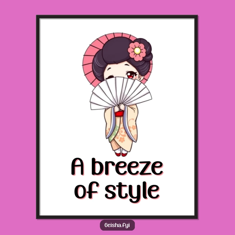 Printable Funny Geisha Fan Art - Elegant Decor, Playful Fan Design, Instant Funny Gift