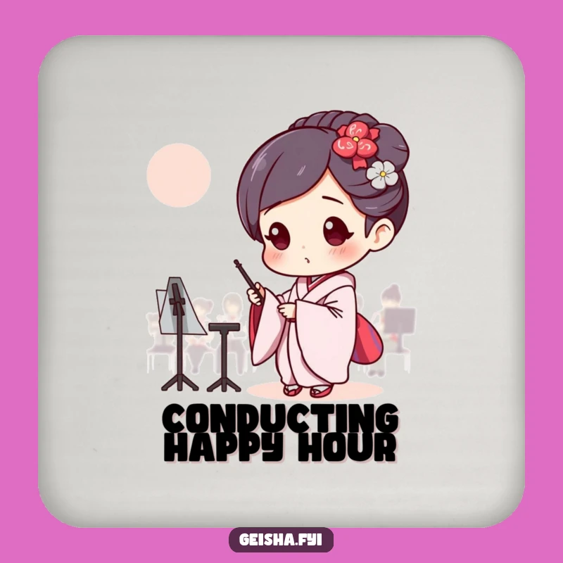 Funny Geisha Conductor Coaster: Sip with Focused Humor Gift!
