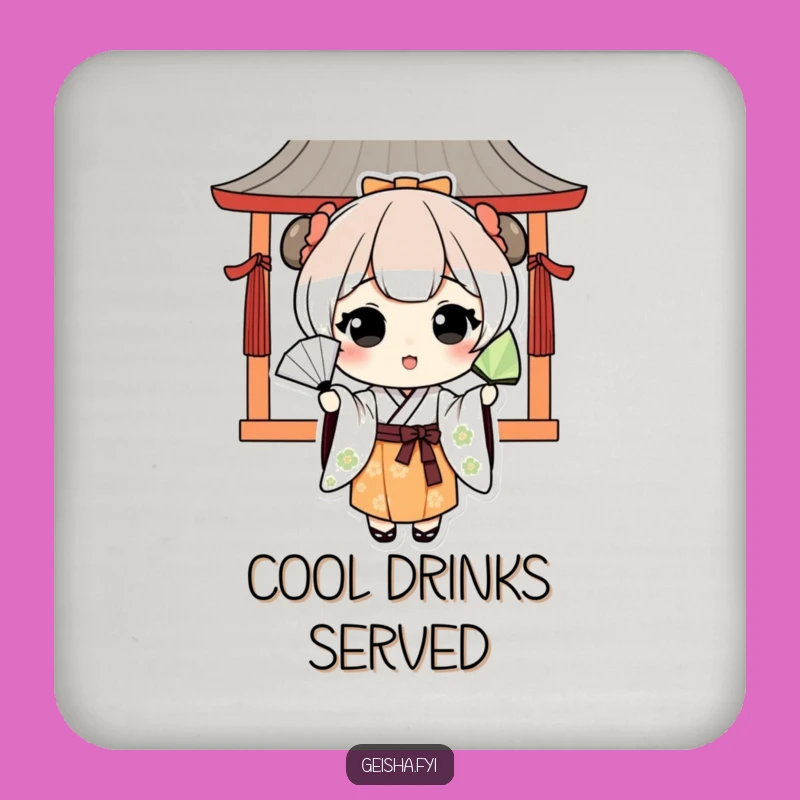 Funny Kawaii Japanese Character Fan Toss Drink Coaster - Playful Table Protection Gift