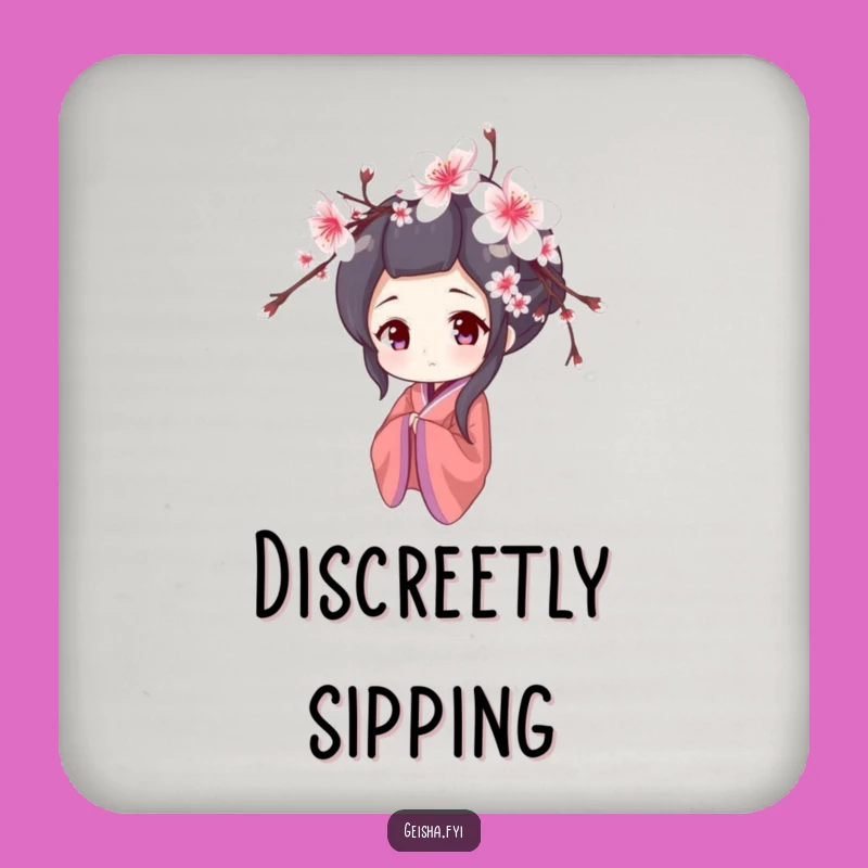 Funny Shy Geisha Coaster: Cherry Blossom Peek, Perfect Gentle Bar Gift